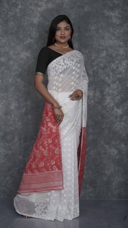 Unstitched Bengali Jamdani Saree, Occasion : Party wear, Wedding wear