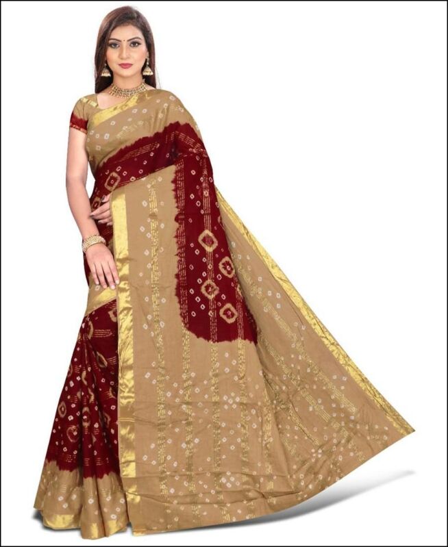 Unstitched Cotton Bandhani Saree, Occasion : Party wear, Wedding wear