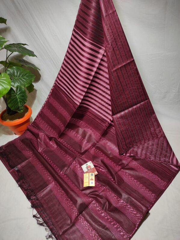 Dark-brown Shade Ghicha Tussar Saree, Occasion : Party Wear, Summer Wear