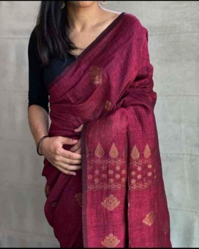 Multicolour Unstitched Linen Saree, Occasion : Daily Wear, Party Wear
