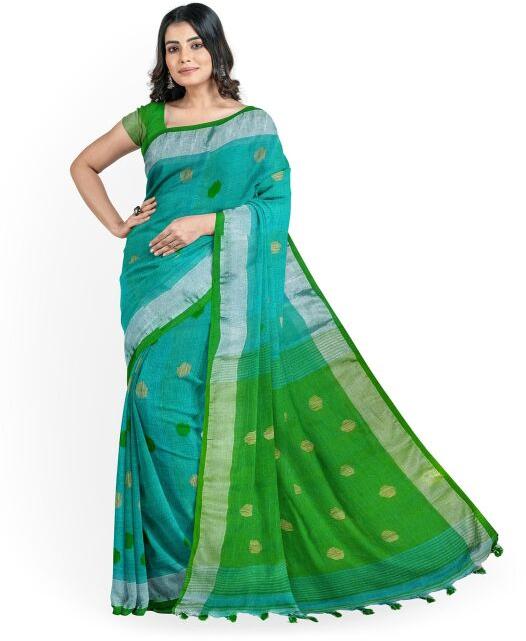 Multicolour Unstitched Linen Silk Saree, Occasion : Party Wear, Daily Wear