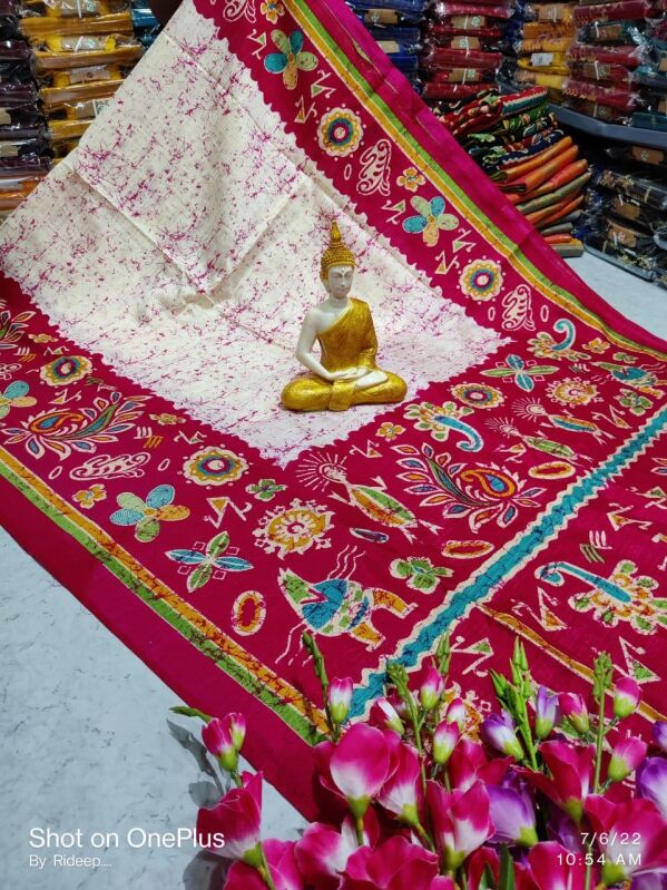 Printed Tussar Silk Saree, Occasion : Casual Wear, Festive Wear