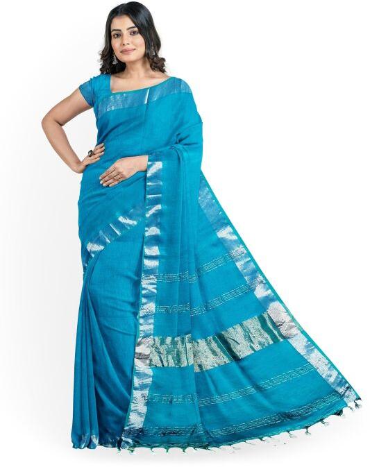 Unstitched Pure Linen Silk Saree, Occasion : Party Wear, Daily Wear