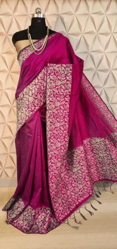 Unstitched Tussar Kalamkari Sarees, Occasion : Casual Wear