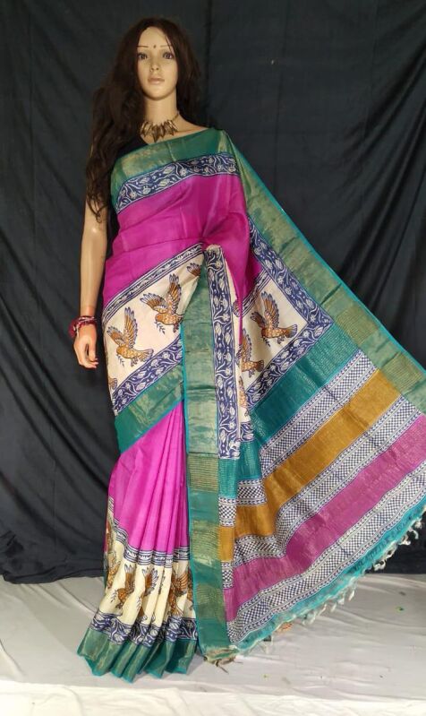 Unstitched Tussar Silk Saree, Occasion : Casual wear