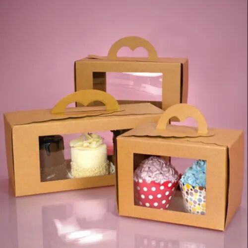 Rectangular Food Grade Board Cupcake Box, Color : Brown