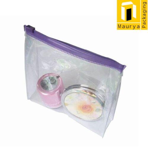 Maurya PVC Purple Zip Lock Pouch, Color : Transparent