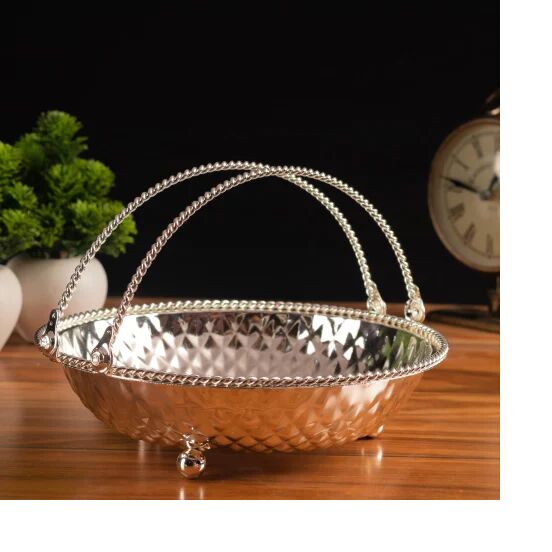 Round Steel Silver Plated Fruit Basket, Size : 7 Diameter