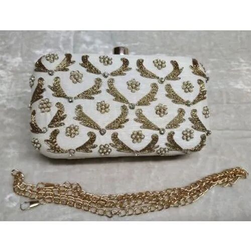 Printed Embroidered Silk Handbag, Shape : Rectangle