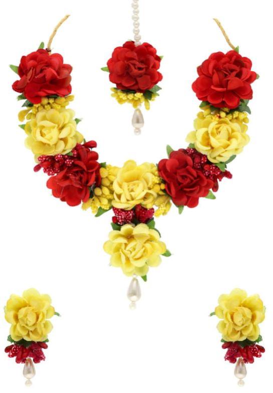 CNB18979 Red & Yellow Floral Necklace Set