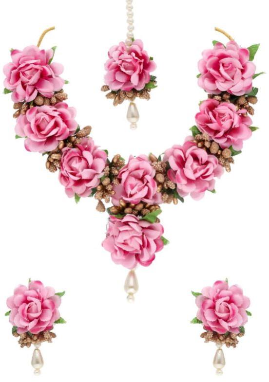 CNB18981 Rani Pink Floral Necklace Set, Occasion : Party Wear
