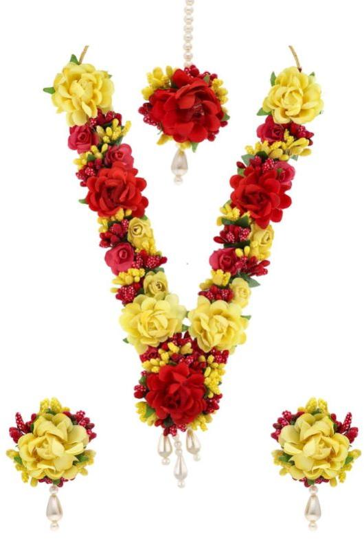 CNB18983 Red & Yellow Floral Necklace Set