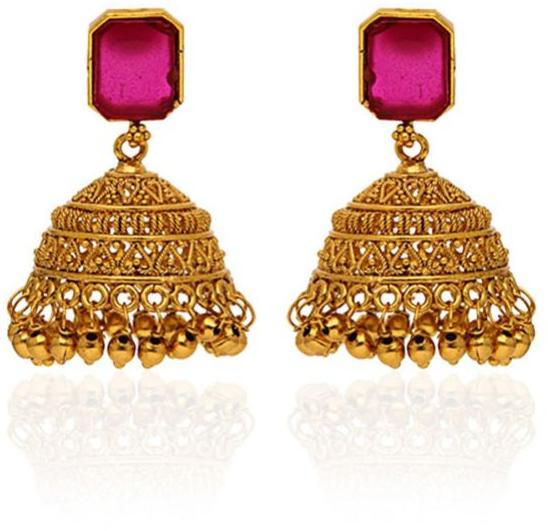 CNB29050 Gold Finish Antique Jhumka Earrings