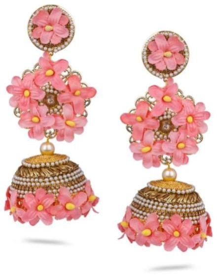 CNB733 Gold Finish Floral Jhumka Earrings