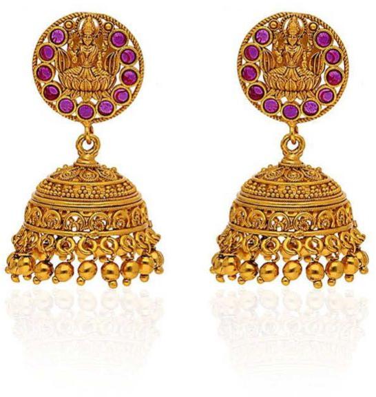 CNB29038 Gold Finish Temple Jhumka Earrings, Style : Antique