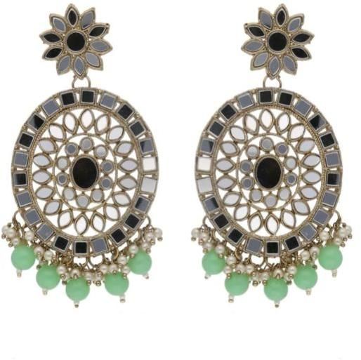 CNB17651 Mehendi Finish Mirror Long Earrings