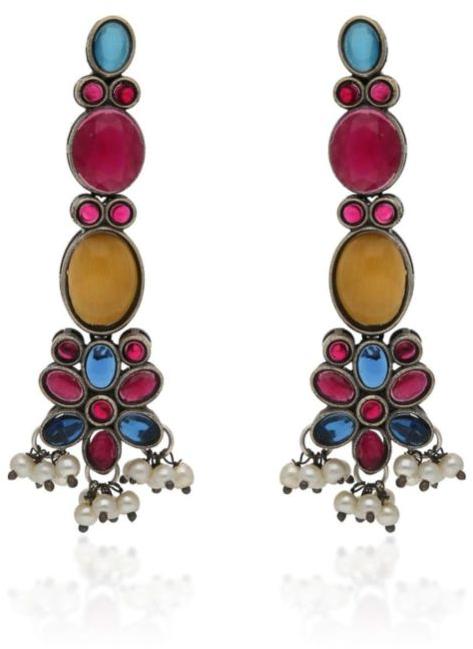 CNB31533 Multicolor Color Oxidised Long Earrings, Occasion : Party Wear