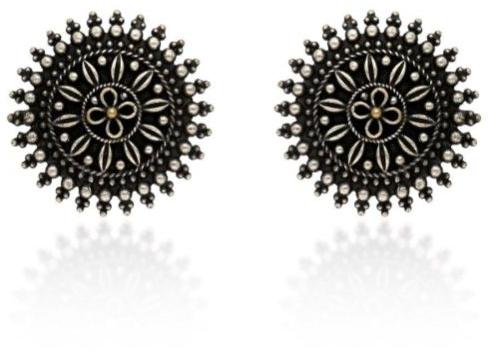 SIA369692 Silver Finish Oxidised Tops Earrings, Style : Antique