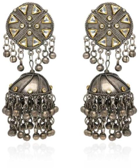 YGI31 Two Tone Finish Kundan Jhumka Earrings