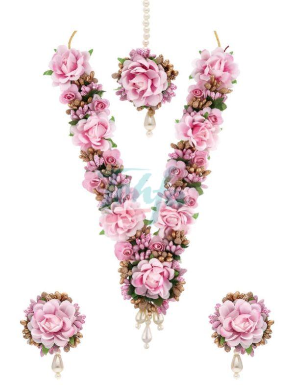 CNB18985 Pink Floral Necklace Set