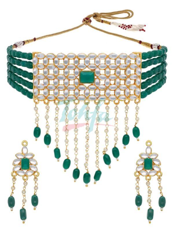 PSR388 Gold Finish Kundan Choker Necklace Set
