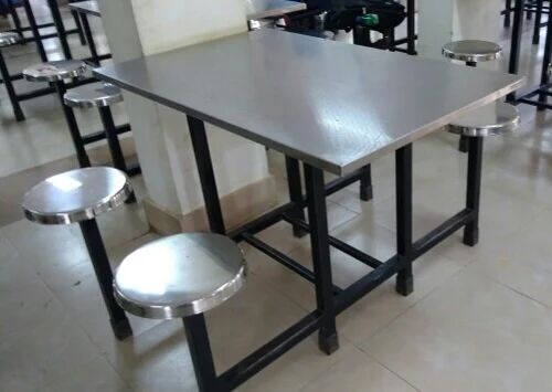 Rectangular Stainless Steel Canteen Table, Color : Silver Black