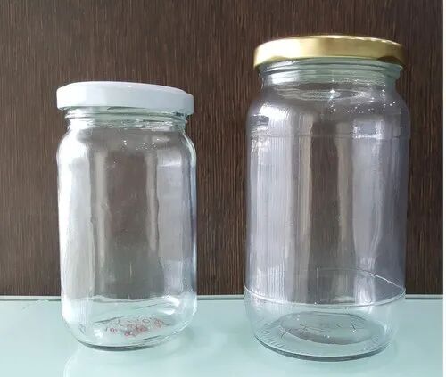 Transparent Metal Lug cap Glass Round Pickle Bottle, Capacity : 150 gm, 300 gm, 400 gm