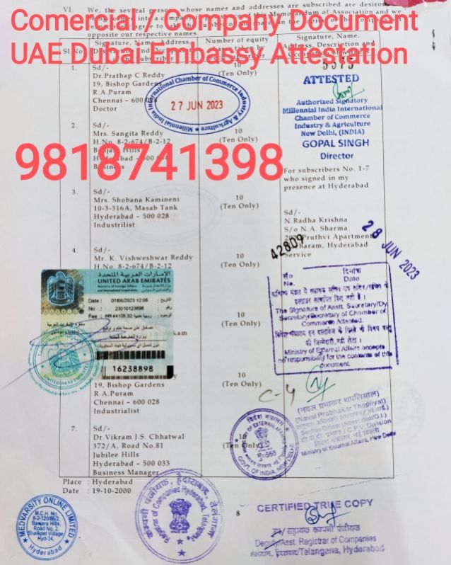 Certificate Commercial Documents Embassy Attestation