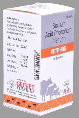 Vetphos Sodium Acid Phosphate Injection, Packaging Size : 30 Ml, 100ml