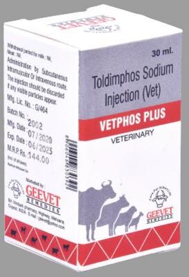 Vetphos Plus Toldimphos Sodium Injection, For Clinical, Packaging Size : 30ml