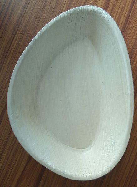 7 Inch Areca Leaf Oval Plates, for Serving Food, Color : Creamy