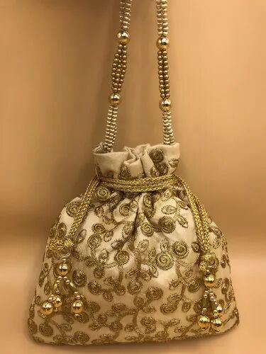 Embroidered Ladies Potli Bag, Color : Golden
