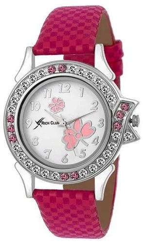 Leather Ladies Pink Watch, Occasion : Party Wear