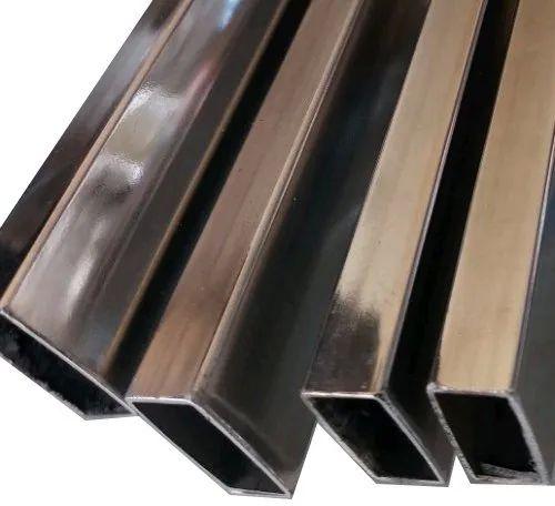 Silver Polished Stainless Steel Rectangular Pipe, for Industrial Use, Length : 2-10 Feet