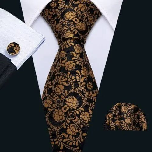 Black Golden Satin Silk Honeycomb Tie, Gender : Male