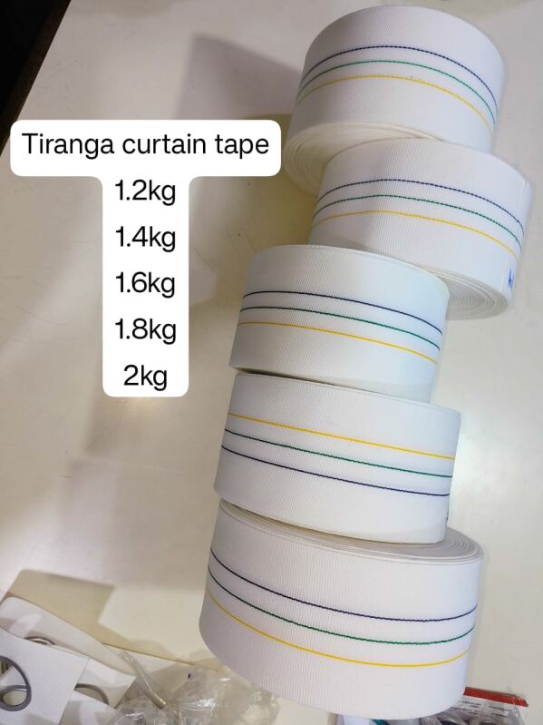 White Polyester Tiranga Curtain Tape, Pattern : Plain