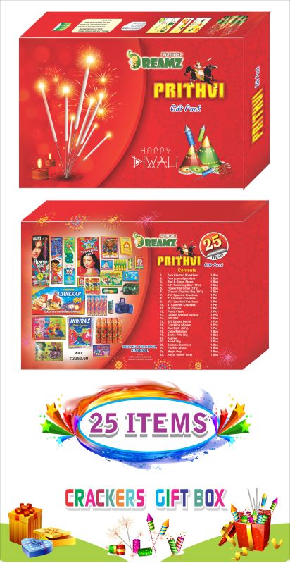 Red Square Crackers Gift Box 25 items 2023, for DIWALI, Feature : Multi Variety