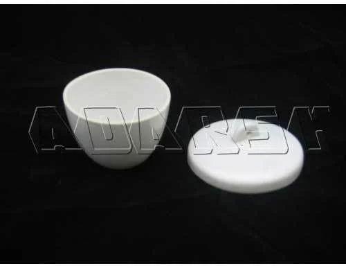 AI White Round Polished Silica Crucible With Lid, for Chemical laboratory, Feature : Durable