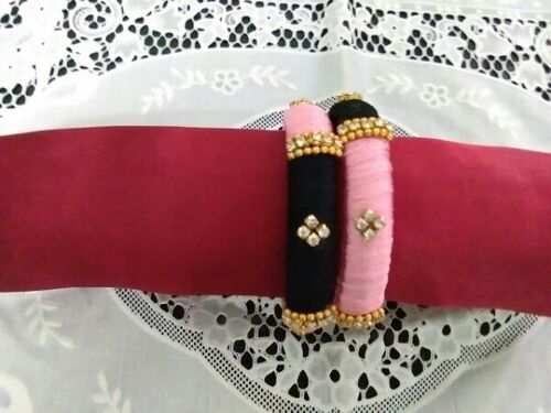 Silk Thread Black Pink Kada Set