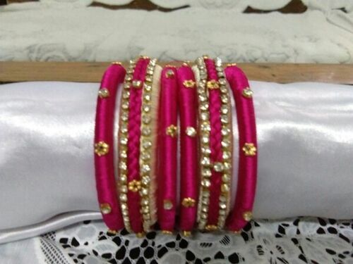 Silk Thread Pink Bangle Set