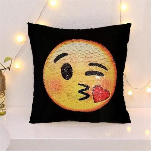 Awestuffs 250 gm Sequin Emoji Stuffed Cushion, Shape : Square