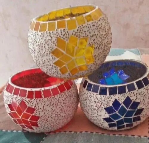 Spherical Glass Tea Light Holder, Color : multicolor