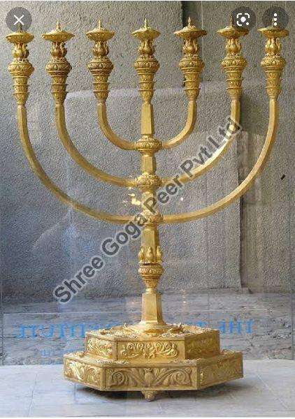 Brass Temple Menorah Candlestick Holder, for Shiny, Good Quality, Design Method : Traditional