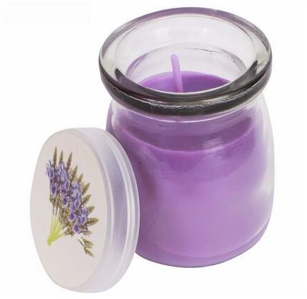 Round Glass Lavender Scented Candle, Color : Purple