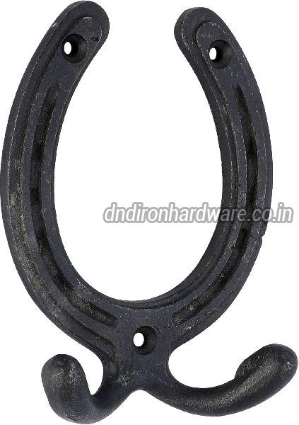 Decorative double cast iron coat hook, Color : Black
