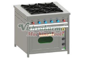 4 Burner Cooking Range with Oven, for Commercial Kitchen, Color : Grey