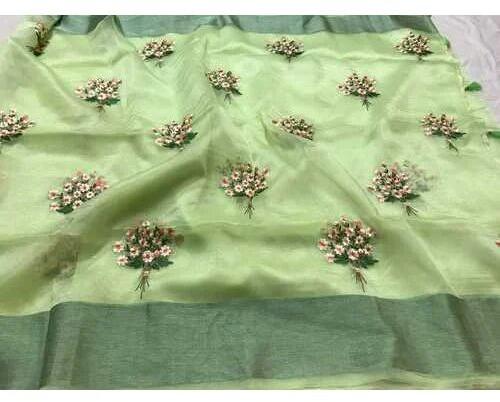 Stylish Embroidery Linen Saree, Occasion : Party wear
