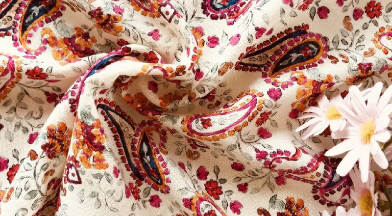 Printed Rayon Slub Fabric, for Apparel, Kurti, Shirt, Garments, Dress material, Width : 44