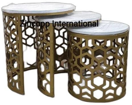 Nesting Table Set Of 3 With Wood Top High Gloss