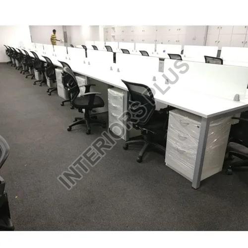 Rectangular Polished Wood Glass Panel Office Workstation, Color : White